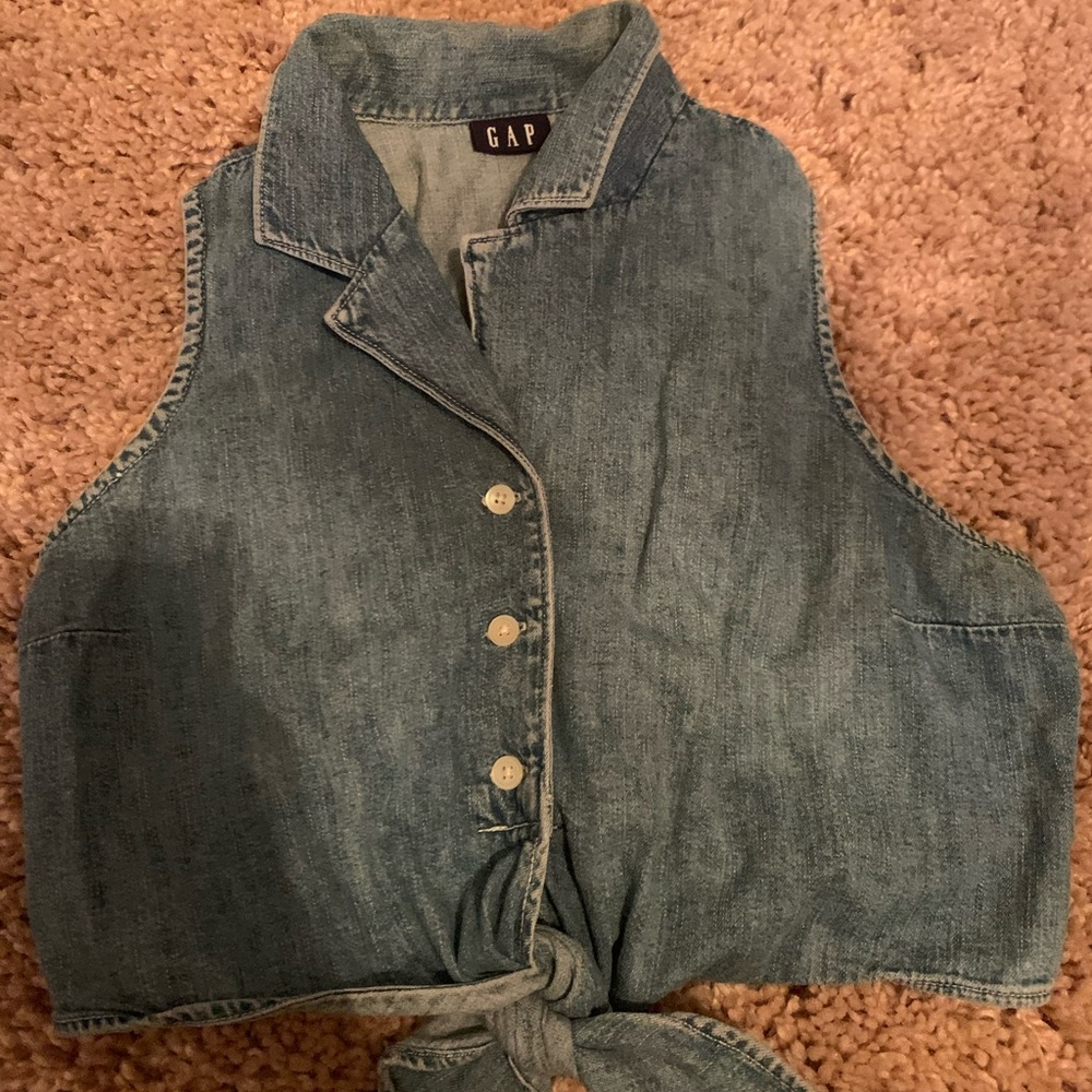 GAP denim button down tie vest